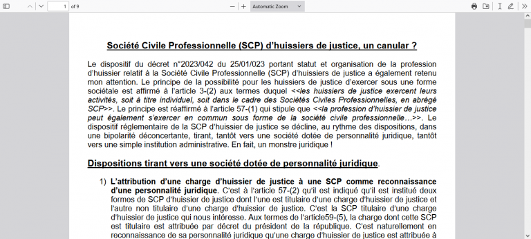 Décret statut huissier SCP